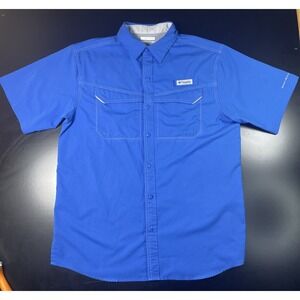 Columbia PFG Men's Short Sleeve Button-Up Fishing Shirt Blue Vented Size Med